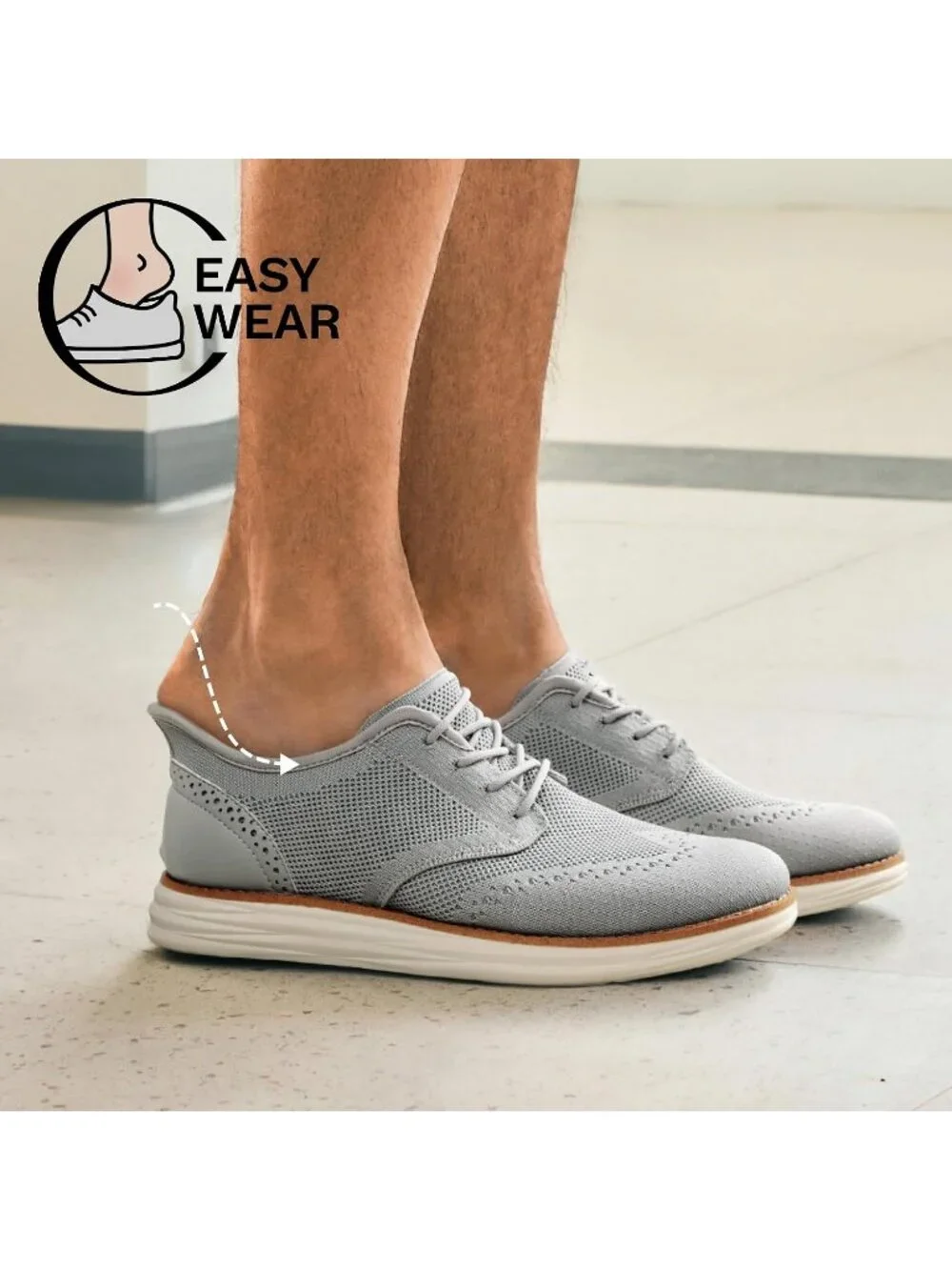 Men's White Grey Knit Mesh Dress Sneakers Lace Up Casual Walking Oxford Shoes